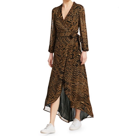 GANNI Tiger Animal Print Maxi Wrap Dress Size 40 US 8 - Picture 1 of 14